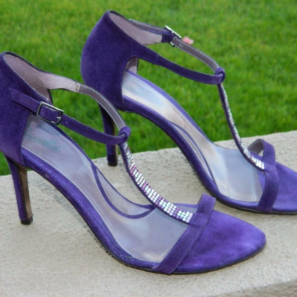 Brasila's Purple Suede Strappy Stilettos w/Rhinestone Details Italy, 36 1/2 EUC - Picture 4 of 12